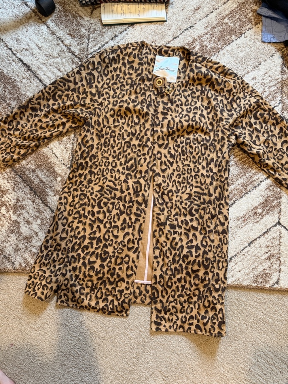 Cabi Leopard Print Open Cardigan with Button Detail